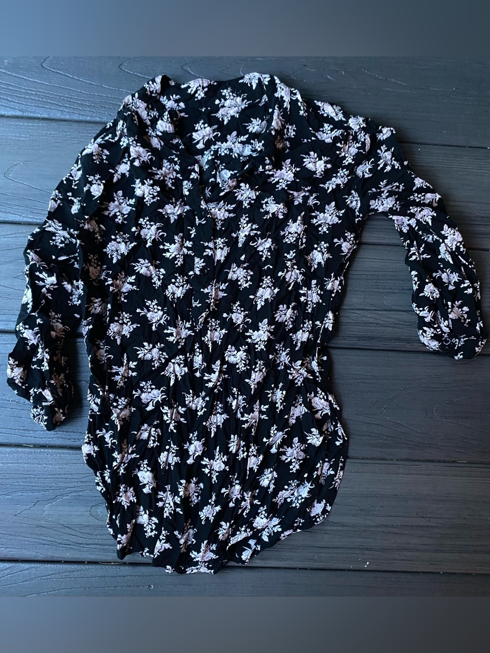 Black Floral Women’s Button-Front Blouse